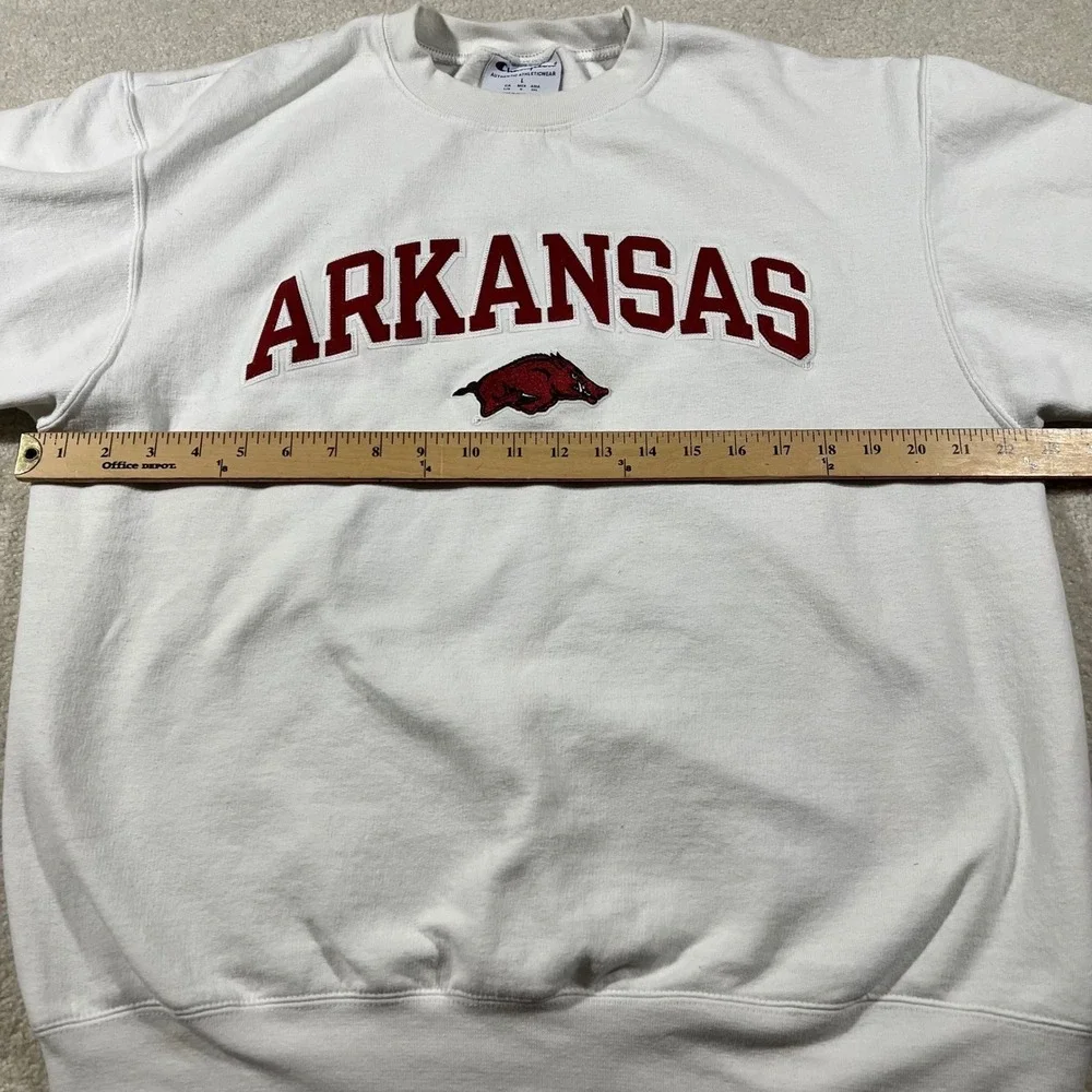 Champion‎ Arkansas Razorbacks Sweatshirt Mens L White Crewneck Fleece Pullover